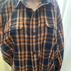 Casual Men's Plaid Button-Down Shirt - Navy and Orange